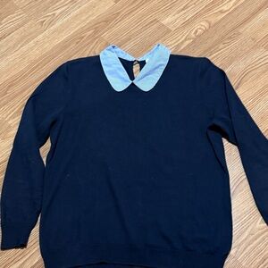 J. Crew Navy Sweater with Striped Blue Collar